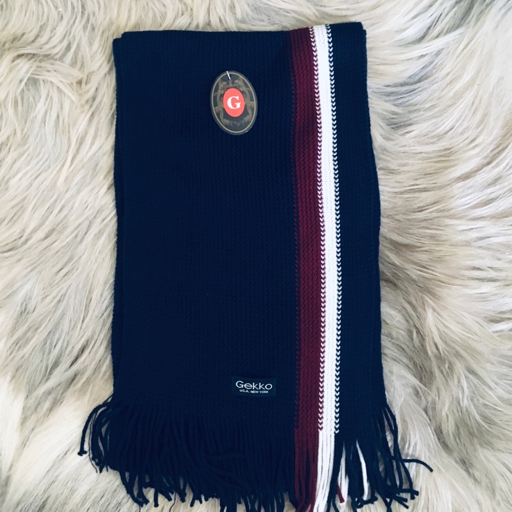 Navy Blue Dark Red and White Stripe Scarf Unisex